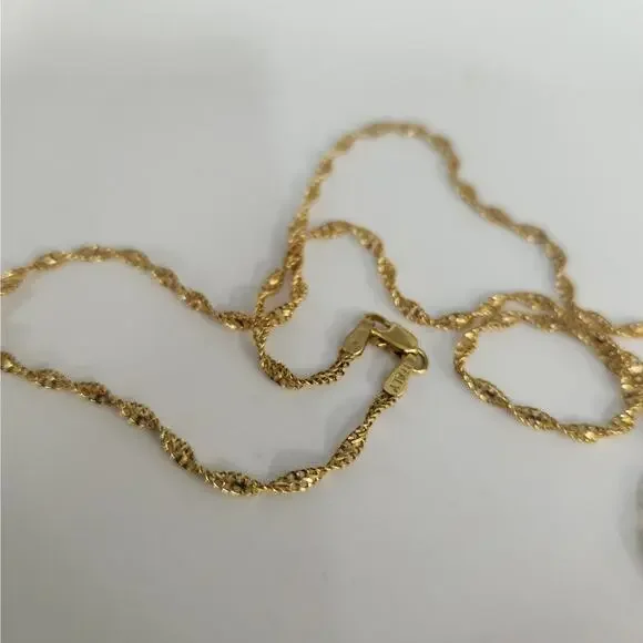 14k Yellow Gold Diamond-Cut Rope Chain Necklace Twisted Textured Design 18" - Picture 5 of 8